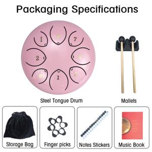 TEMU 1개의 고급 6인치(약 5.98인치) 8음 스틸 텅 드럼, 에테리얼 드럼, 야외 정원 비 드럼, 스틸 텅 비 드럼, 명상용 비 벨, 어른용 악기 (가방, 악보, 드럼스틱 포함), 고급 선물