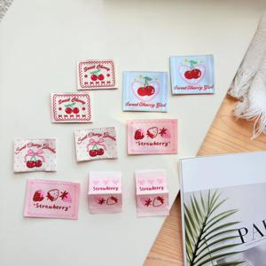 TEMU 10개 과일 딸기 체리 조합 시리즈 직조 패브릭 라벨, DIY 공예 액세서리 가방 및 의류 수정용 재봉 태그