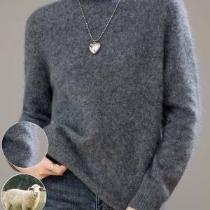 TEMU 가을/겨울 2025 신상 여성용 하이넥 캐시미어 스웨터, 캐시미어 + 캐시미어, 캐시미어 혼방, 브러시드 캐시미어 스웨터, 브러시드 캐시미어 스웨터와 맞먹는 플러시한 느낌, 스타일리시, 다재다능, 우아함, 두꺼운 스타일, 따뜻함, 기성복, 매우 부드러움, 섬세함, 편안함, 구름 같은 촉감. 캐주얼, 가을/겨울 필수 아이템