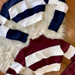 TEMU 2피스 세트 컬러 블록 스플라이스드 숏 롱 슬리브 티셔츠 여성 크롭탑 하이넥 우아한 캐주얼 다용도 신상 봄 가을 여성 의류 출근용 내의 웨어