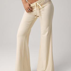 TEMU 새로운 여성용 긴 바지, 비즈 드로스트링 웨이스트밴드, 캐주얼한 휴가에 적합한 루즈핏. 레이스 장식의 레저 바지는 백투스쿨, 졸업식, 그리고 일상복으로 완벽하며, 야외 활동에 적합합니다.