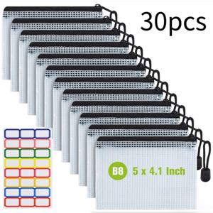 TEMU B8 30개 메쉬 지퍼백 30개 | 정리용 지퍼락 파일 폴더 | 사무실, 여행, 공예 보관용 파우치 | 무료 스티커 증정