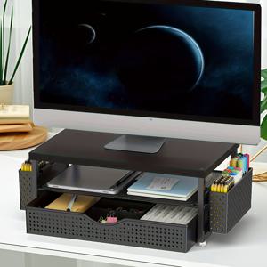 TEMU 스타일 모니터 스탠드 (서랍 및 사이드 펜 홀더 포함), 홈오피스/게이밍 세트업용 데스크 정리대, 컴퓨터 모니터 스탠드, 사무용품 및 액세서리, 전문가를 위한 깔끔한 전자제품 및 문구류