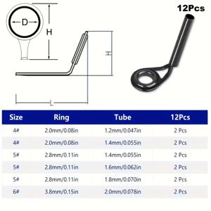 TEMU Natufish 낚싯대 팁 수리 키트 12/30개입, 초소형 센터링 팁탑 MKT, 파인 로드, 록키 로드, 민물 및 바닷물 플라이 로드용, 색상: 블랙