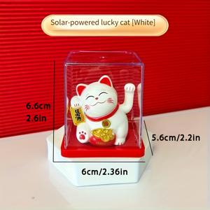 TEMU 행운의 고양이 미니 만에키 네코 조각상 태양광 흔들리는 팔 기울어진 머리 아기 고양이 먼지 덮개 포함 사무실 책상 자동차 대시보드 장식용