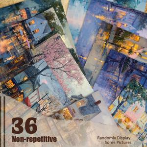 TEMU 빗 오는 거리 유화 도시 풍경 스크랩북 종이 36매, 장식용지, 재료용지, 핸드북용지, 배경 카드 매트, 쓰레기 다이어리 배경 장식, 선물 포장, 수제 기념 앨범, 인사말 카드 제작, 레트로 다이어리 및 기타 장면에 적합, 5.9 * 5.9인치