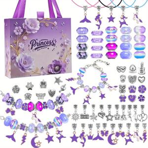 TEMU 보라색 구슬 팔찌 만들기 키트 67개, 보라색 선물 가방 포함, 주얼리 만들기 키트, 보라색 구슬 및 주얼리 제작 용품, 생일 할로윈 크리스마스 선물, 발렌타인데이 선물, 2026년 새해 주얼리 선물 세트, 액세서리용 구슬, 주얼리 제작 용품
