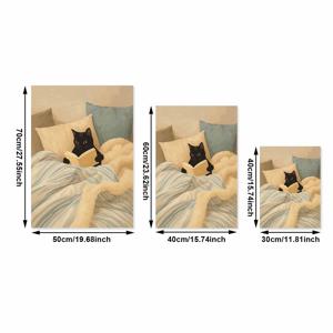 TEMU 1개 무테 캔버스 포스터 - 침대에서 책을 읽는 귀여운 검은 고양이, 아늑한 새끼고양이 & 책 아트 프린트, 현대적 벽화, 거실용 - 고양이 애호가를 위한 이상적인 선물, 2D 평면, 방 장식에 완벽