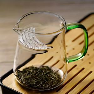 TEMU 1개[450ml] 티 스트레이너 일체형 페어 컵, 두꺼운 내열 투명 유리 티 제조 특수 Crescent 슬라이스 필터 티 물 분리