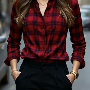 TEMU 폴리에스터 셔츠, 레귤러 롱 슬리브와 버튼 디테일, 캐주얼 여성 스타일 추천