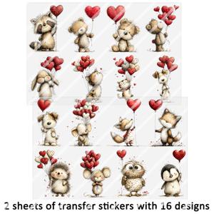 TEMU 귀여운 동물 발렌타인데이 하트 사랑 DIY UV DTF 문지르기 전사 스티커 2장, 공예, 잡지 아协会, 텀블러 유리병, 커피 머그컵 랩, 병 꽃병, 노트북 휴대폰 케이스, 인사 카드 데칼 스티커, 일러스트레이션, 스크랩북킹, 장식용 전사 스티커, 홈 데코, 6.8cm