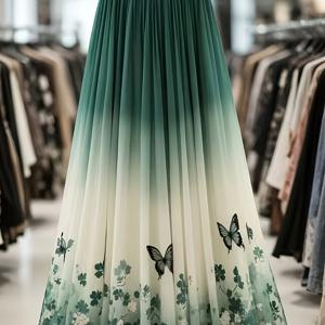 TEMU 여성용 신상 봄/여름 프린트 롱 A라인 스커트, 데일리룩으로 적합하며 모든 계절에 착용 가능