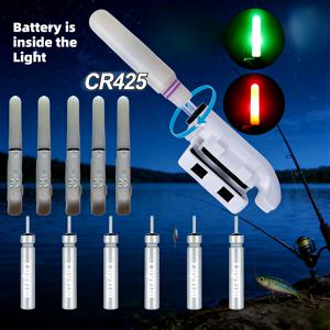 TEMU 2/6개 플로트 야광 조명 + CR425 배터리 방수 낚시 전자 낚싯대 발광 스틱 조명 LED 탈착식 플로트 태클 야간 암초 낚시 액세서리 도구 CR425 배터리 포함