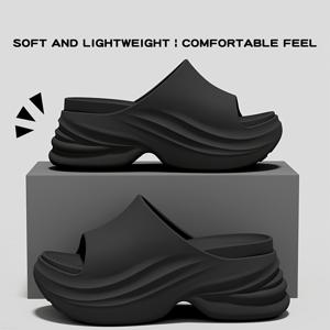 TEMU 여성 플랫폼 슬라이드, 두꺼운 밑창 웨이브 디자인 EVA 샌들, 매우 부드러운 쿠션 베개 슬리퍼 (실내 및 실외용) (멀티 컬러), 여성 신발