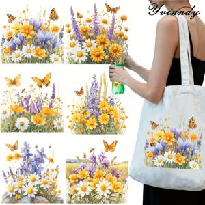 TEMU 티셔츠, 가방, 베개에 적합한 6개 다색 꽃 & 나비 다리미 붙이패치 - 생생한 DIY 데칼이 있는 세탁 가능한 비닐 열전사 시트, 패브릭 공예용 천과 호환