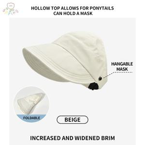 TEMU 1개 여성용 와이드 브림 썬햇, 접이식 및 경량, 솔리드 컬러, 포니테일 스타일링용 오픈탑, 야외 스포츠, 하이킹 및 여행 필수품, 모자 | 접이식 모자 | 통기성 원단, 썬햇