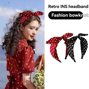 TEMU 2개 물결 포인트 토끼 귀 달콤한 패브릭 헤어밴드 신상 한국 헤어 액세서리 헤어피스 리본 여성용 간편 와이드 엣지 헤어밴드