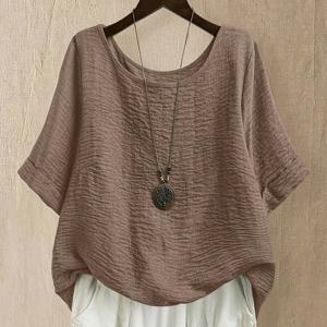 TEMU 플러스 사이즈 - 플러스 사이즈 - 플러스 사이즈 여성용 캐주얼 라운드넥 셔츠, 데일리 야외 활동복