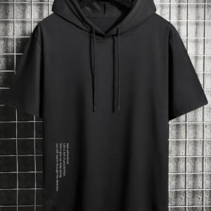 TEMU 남성용 프린트 후드 티셔츠 - 편안한 캐주얼 스포티 밑단과 스플릿 디자인, 레이어링 또는 단독 착용에 적합. 일상 활동과 운동에 이상적. 2126