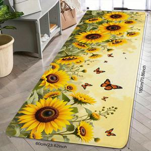 TEMU 1개 시골풍 주방 매트, 해바라기와 나비 패턴이 있는 폴리에스터 소프트 바닥매트, 주방 현관 세탁실 방 홈오피스 장식용