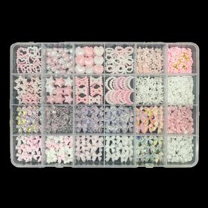 TEMU 코 네일 디자인 세트용 3D 네일 참, 화이트 & 핑크 네일 리본 + 다양한 진주 하트 별 달 리본 매듭 귀여운 네일 주얼 + 3D 꽃 참 및 네일 진주 + 네일 리본