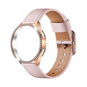 TEMU 2개 세트, 데일리 사용을 위한 버클 스트랩, 블랙, 화이트, 핑크, 부드럽고 편안한 인조 가죽 스트랩 (로즈 골드 사각 버클, 반짝이는 주얼리 및 장식), Galaxy Watch 7 6 5 Pro 4 Active 2 40mm 45mm 4에 적합한 보호 케이스