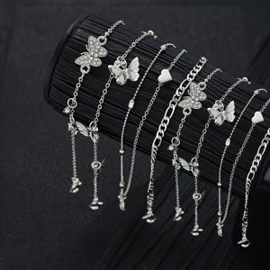 TEMU 세련되고 간편한 디자인, 섬세한 나비와 하트 모양 펜던트, 라인스톤 장식이 특징인 여성용 발찌 4/8개 세트입니다. 일상복, 휴가, 데이트, 파티, 해변 나들이에 완벽합니다.