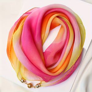 TEMU 여성용 그라데이션 프린트 스카프 - 경량 폴리에스터 다기능 목과 머리 장식, 부드러운 라이트 블루 핑크 옐로우-오렌지, 가을/겨울용 방풍 보온, 해변 및 데일리 패션, 손세탁 가능한 우아한 정사각형 스카프, 겨울 액세서리, 스타일, 내구성 있는 소재, 스타일리시한 랩, 애호가 및 아웃도어 애호가를 위한