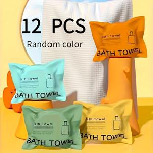TEMU 3/6/12/24개 압축 목욕 타월 - 빠른 건조 휴대용 일회용 여행용 목욕 타월, 개별 포장, 매우 부드러운 고흡수성 극세사 - 헬스장, 스파, 호텔, 캠핑에 적합 - 피트니스 필수품, 내구성 있는 여행 액세서리