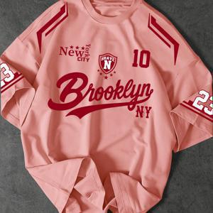 TEMU 남성용 BRAVE N 배지 프린트 및 숫자 10 오버사이즈 스트리트웨어 티셔츠 - 루즈핏 반팔 라운드넥 캐주얼 여름 상의, 야외, 헬스장, 평상복에 적합 - 기계 세탁 가능 비의류