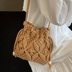 TEMU 여성용 스트로 미니 백, 새로운 스타일 웨이브드 크로스바디 백, 독특한 비치사이드 멀티숄더백, 소형 스퀘어 엔벨로프 백, 패셔너블 에스닉 스타일 멀티 크로스백, 휴가 비치백