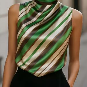 TEMU 우아한 어반 패션 조끼 | 직장, 결혼식, 파티, 콘서트, 브런치, 공항, 데일리 스타일, 할로윈, 크리스마스, 빈티지 스타일에 적합, 하이넥 및 패턴