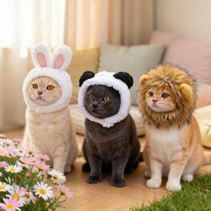 TEMU 3개 소프트 플러시 부활절 토끼 곰사우어 고양이 모자 - 핑크 액센트가 있는 흰색 흔들리는 토끼 귀, 고양이 & 작은 동물용 귀여운 애완 동물 코스튬 액세서리, 손세탁 전용, 토끼 모자, 부활절 고양이 의상, 봄 애완 동물 패션, 편안한 애완 동물 의류