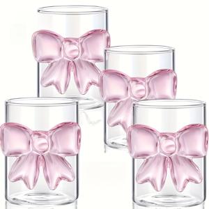 TEMU 고급스러운 핑크 리본 디자인의 4개 또는 6개 대형 리본 유리컵 세트입니다. 고품질 붕규산 유리 재질로 제작되었으며 투명하고 내열성이 뛰어나 가정용 차가운 음료에 적합합니다. 발렌타인데이, 크리스마스, 어버이날 선물로도 좋습니다.