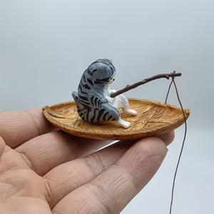 TEMU 내구성 있는 레진으로 제작된 현실적인 디테일의 귀여운 고양이 보트 낚시 세트, 수족관 장식, 어항 장식 및 해양 테마 미니어처 조경에 완벽