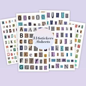 TEMU 316 스티커 6장 알파벳 & 숫자 스티커 세트 | 빈티지 테마 글자/숫자 데칼 | 저널링, 공예 프로젝트 & 라벨링용 | DIY & 스크랩북 팬을 위한 다용도 글자 소품