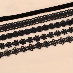 TEMU 5개 패브릭 꽃 블랙 목걸이 체인