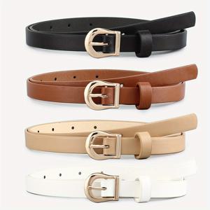 TEMU 4개 세트 여성 클래식 PU 얇은 벨트, 바지, 청바지 및 드레스를 위한 캐주얼 핀 버클 벨트.