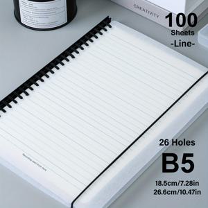 TEMU 1개, A5/B5, 100매, 200페이지 초고밀도 내부 코어, 텍스처 PP 커버, 분리형 휴대용 투명 코일 루스리프 노트북, 줄자, 격자, 학생 또는 비즈니스 노트, 일상 생활, 다이어리