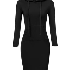 TEMU 후드가 있는 신상 여성 드레스, 핏이 잘 맞고 패셔너블한 캐주얼 스웨트셔츠 (포켓 포함), 미디 길이 바디콘 스커트