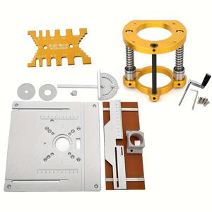 TEMU 1세트 라우터 작업대 삽입판+리프팅 장치, 목재 밀링 플립 보드, 대각선 조인트 가이드 장치 포함, 테이블 톱 목공 작업대