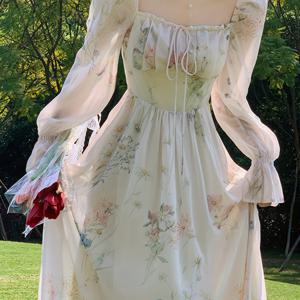 TEMU 프렌치 스타일 프린트 플로럴 우아한 여성용 여름 드레스, 봄/여름 여성 휴가복, 고급스러운 기품의 우아한 드레스, 의류, 허리가 조이는 요정 미디 고품질 드레스