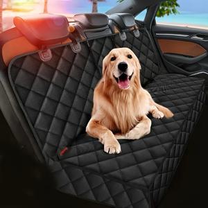 TEMU 차량용 뒷좌석 전용 강아지 시트 커버, 내구성 강한 스크래치 방지 및 미끄럼 방지 펫 헤어 & 진흙 보호 세탁 가능 하모크 (펫 리쉬 포함되지 않음)