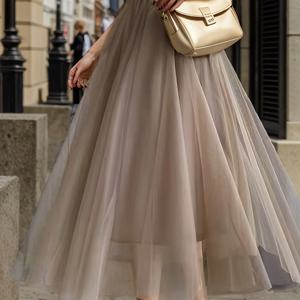 TEMU 더블 10미터 3겹 튤 스커트, 빅사이즈 스윙 푹신한 롱 스커트, 하이웨이스트 슬림핏 요정 하프 스커트, 메쉬 A라인 스커트