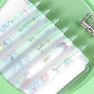 TEMU 고급스러운 말차 그린 프레스식 귀여운 작은 공룡 젤펜 6개 세트, 0.5mm 불릿팁, 검정색 탄소 잉크, 학생용 브러쉬팁 문제풀이 펜