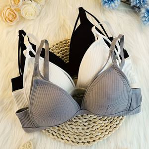 TEMU 여성용 단색 편안한 소녀스러운 브라 3개 세트, 와이어프리 캐주얼 브라, 새로운 여성 속옷, 가을/겨울 스타일