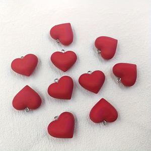 TEMU 10개 양면 빨간색 하트 모양 장식, 쥬얼리 제작용 귀여운 펜던트, 귀걸이 키체인 장식 액세서리