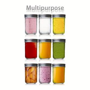 TEMU 9개입 일반 입구 유리 메이슨 자, 은색 금속 밀폐 뚜껑 유리병, 식사 준비, 음식 보관, 통조림 제조, 음료, 오버나이트 오트밀, 잼, 젤리, 건조 곡물, 샐러드, 요거트 등에 사용 (8.8oz)