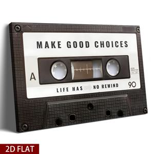 TEMU 2D 플랫, 1개 대형 나무 프레임 캔버스 벽 아트, 클래식 카세트 테이프로 레트로 분위기 연출, 인생은 리와인드가 없다, 동기부여 트렌디한 인쇄물, 바로 걸 수 있는 벽 장식