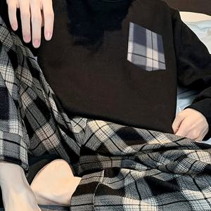 TEMU [Qian Nian Ma 브랜드 + 오프 비교] 봄/가을 남성용 긴팔 잠옷, 랜덤 프린트가 있는 대형 사이즈의 간편하고 캐주얼한 라운지웨어 세트